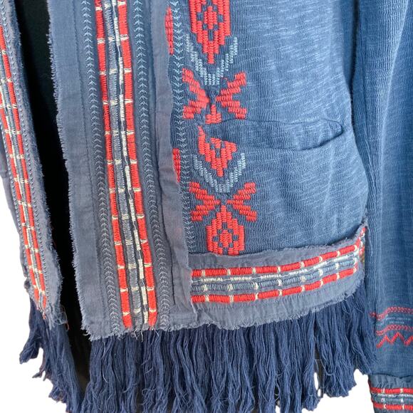 Johnny Was Yatzil Fringe Jacket Blue Red Embroidery Sz Small Boho Western Hippie - Picture 5 of 10